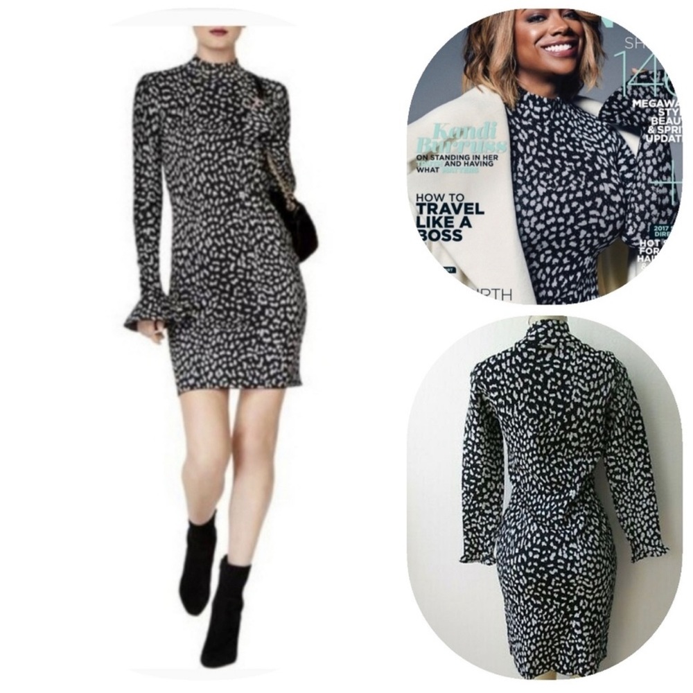 Michael Kors Metallic Snow Leopard Cheetah Dress Black Silver Medium Housewives